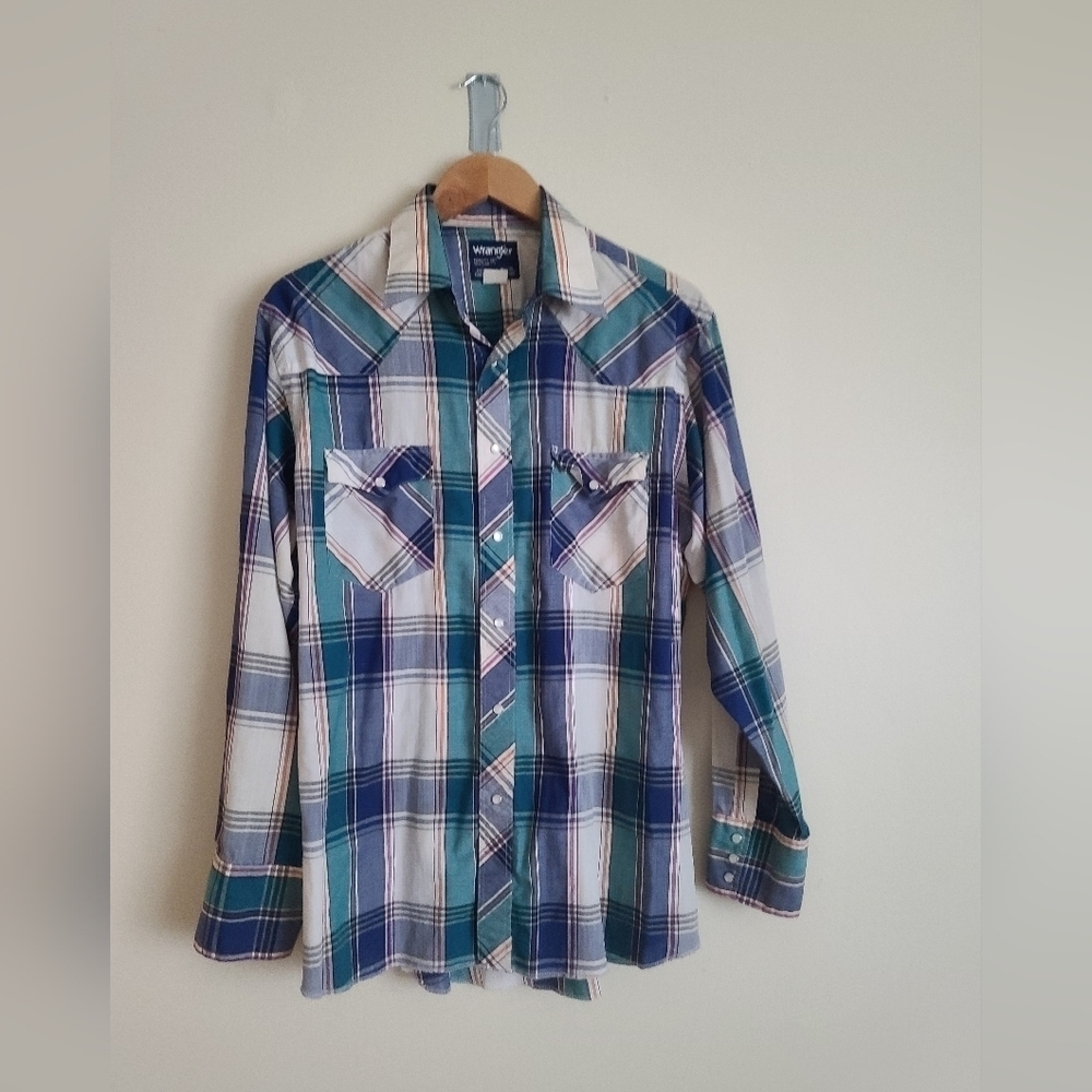 Wrangler Western Shirt Men's Large Pearl Snap Single sz l - Picture 7 of 10